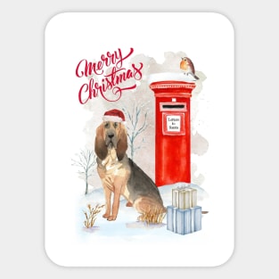 Bloodhound Merry Christmas Santa Dog Sticker